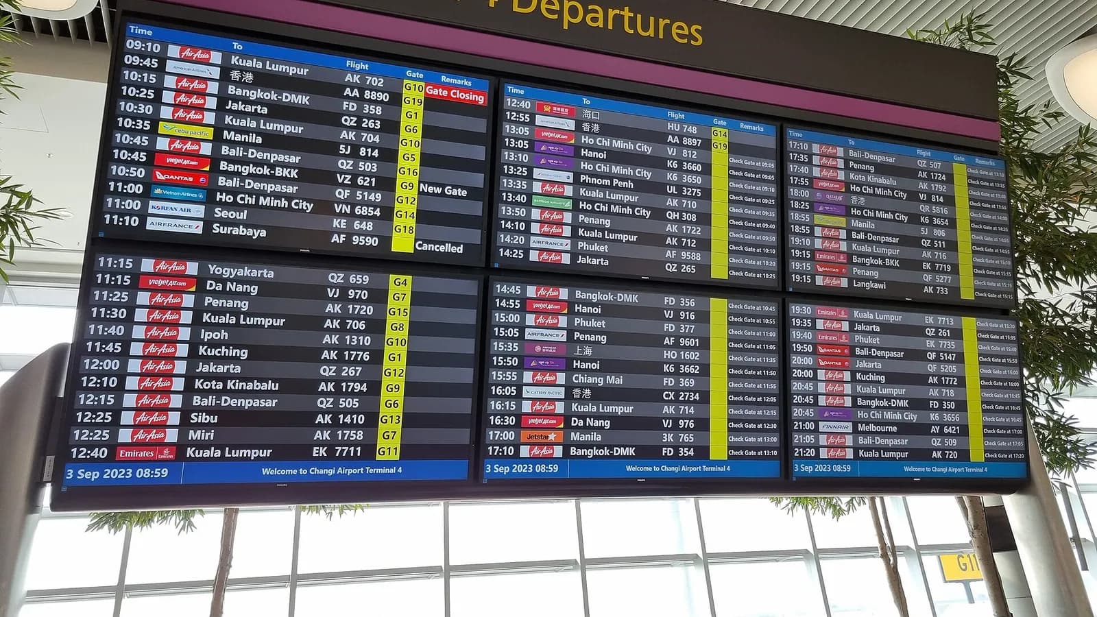 Salidas de un aeropuerto internacional para un itinerario multidestino